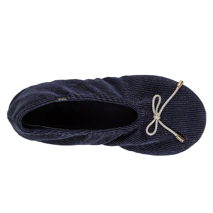 totes Ladies Stretch Velour Ballet Slipper with Bow Navy Extra Image 5